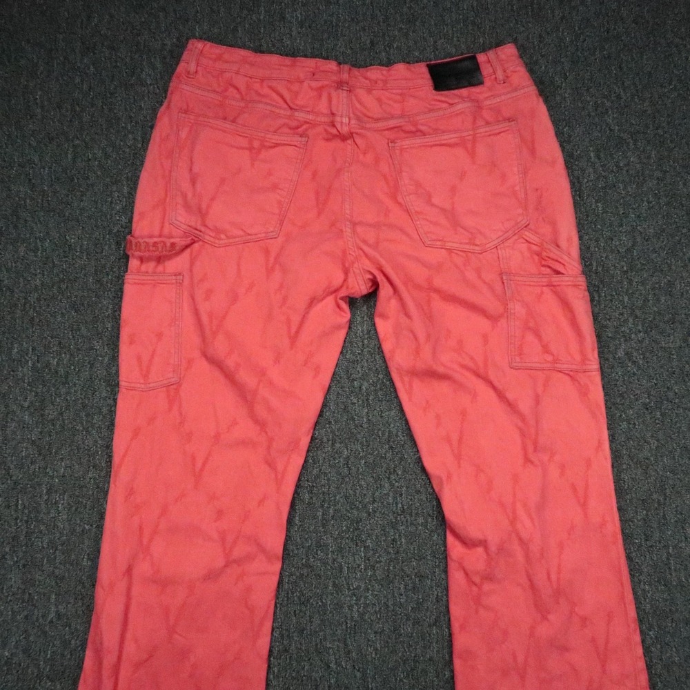 Valabasas Jeans Mens 38x36 Red‎ Pink Raw Frayed Hem Carpenter Wide Leg - Picture 6 of 14